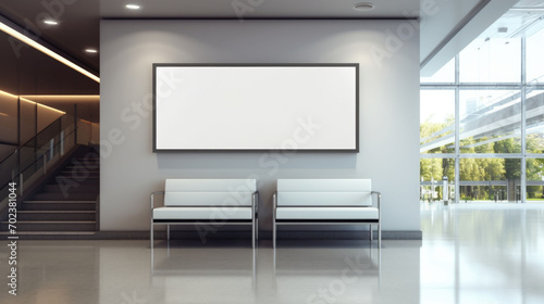 Horizontal billboard mockup in an indoor public area hall