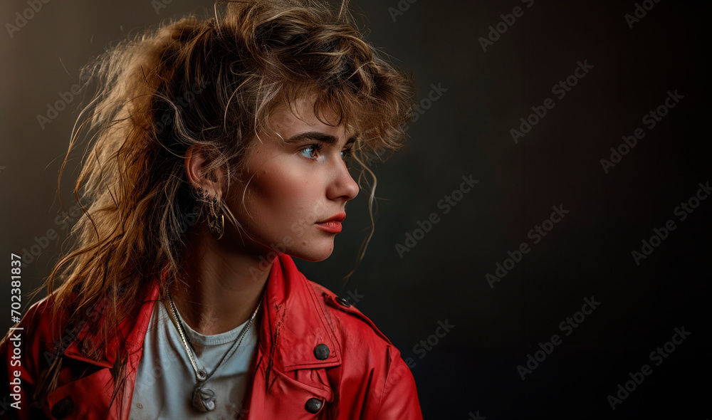 Retro Revival: A studio portrait capturing the essence of the 80s with a female sporting a bold mullet, showcasing the trendy and edgy fashion of that nostalgic era.
Retro Revival: A studio portrait capturing the essence of the 80s with a female sporting a bold mullet, showcasing the trendy and edgy fashion of that nostalgic era.