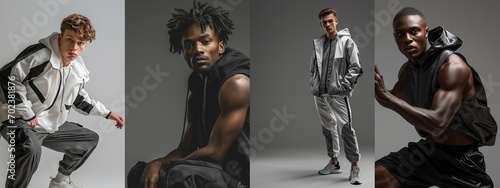 Monochrome Men's Sportswear. Athletic Studio Portraits