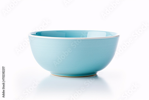 Single empty blue kitchen bowl on white background photo