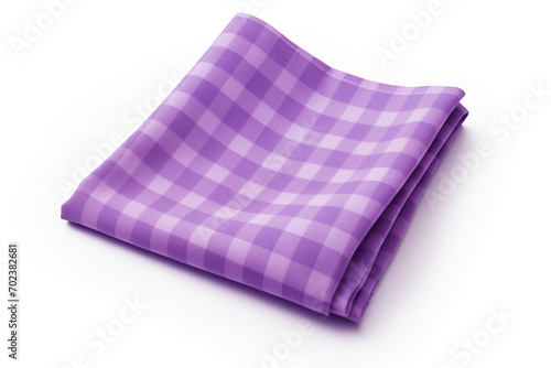 checkered napkin purple, isolated on white, mockup perspective