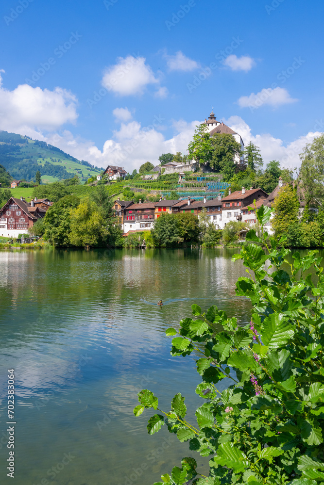 Schloss (Castle) Werdenberg and Lake near the village of Buchs, Switzerland