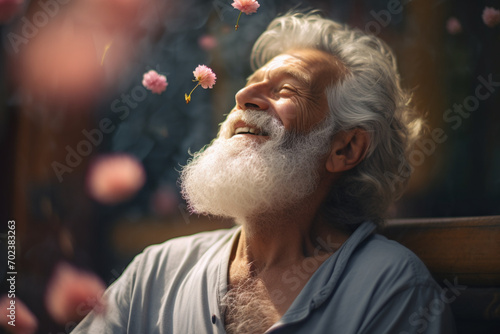 Elderly man happy with freedom life