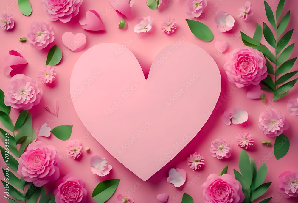 Pink heart with floral decorations on a pastel background, ideal for Valentine's Day or romantic themes.