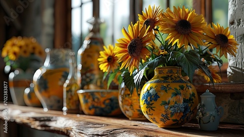 Trendy Dinnerware Beautiful Sunflowers Plates, Background HD, Illustrations