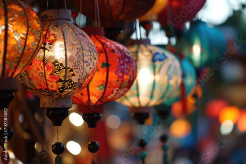 Artistry in Illumination: Close-Up of Handmade Silk Lanterns for Sale at a Street Market in Hoi An, Vietnam.   © Mr. Bolota