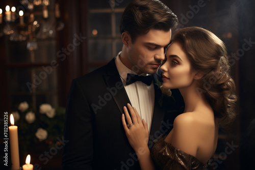 Elegant Couple in Chic Evening Attire Romantic Setting 