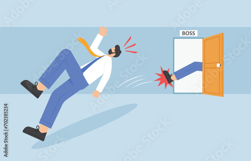 Boss kicks out his employee, vector illustration cartoon

