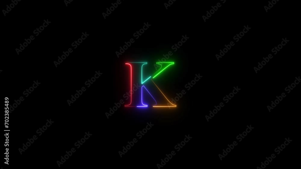 Abstract Multi Color Neon Letter K Animation on black background. Abstract Multi Color Neon Letter K Animation on black background.