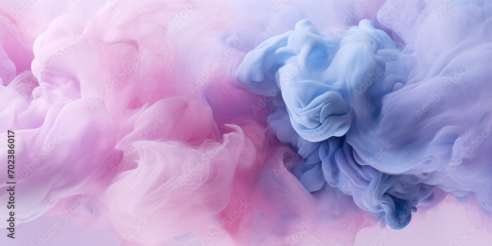 Pink-blue fluffy pastel ink smoke on a pink background. Generated by artificial intelligence. Pink-blue fluffy pastel ink smoke on a pink background. Generated by artificial intelligence.