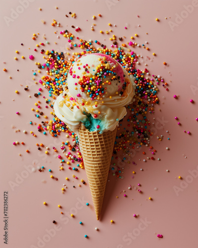 ice cream with chocolate sprinkles. modern art. pink