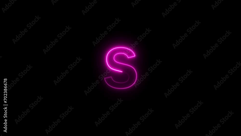 Abstract Purple Color Neon S Letter Animation on Black Background. Abstract Purple Color Neon S Letter Animation on Black Background.