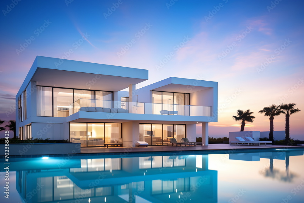 Fototapeta premium Modern luxury villa with pool and amazing sea view