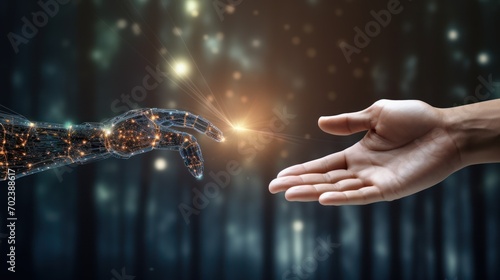 AI, robot and human hands touch big data of global network connection, future artificial intelligence