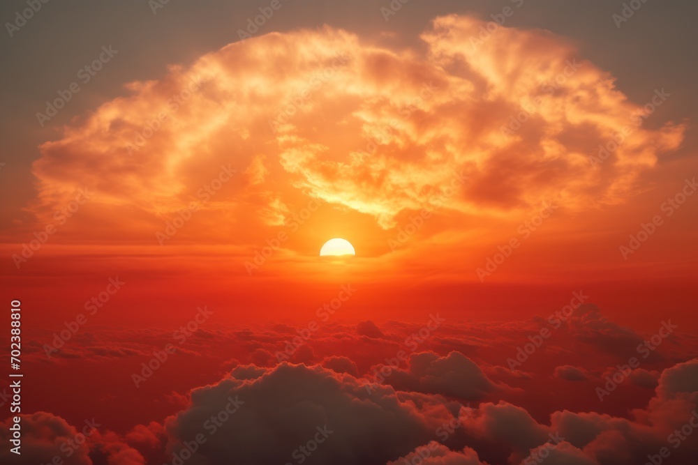 Fototapeta premium Big sun with orange clouds in the sunset sky