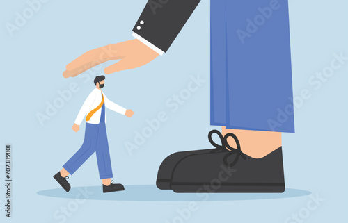cartoon employee bowing sign for respect his big boss, vector, illustration

