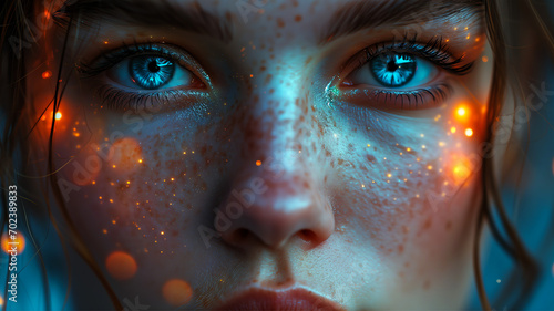 mesmerizing freckles intense gaze mystical