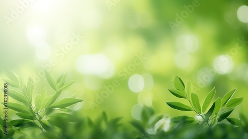 Very blurred green leaves and blurred light bokeh  soft blur abstract background.