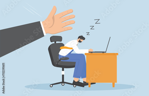 Raised hand with open palm facing to slap lazy man, vector illustration cartoon

