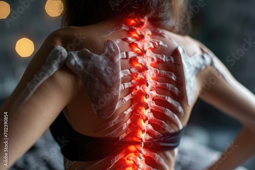 Spine Health Journey: Explore the intersection of sports and healthcare with a focus on a woman experiencing spine pain, showcasing the importance of recovery, treatment, and overall well-being.