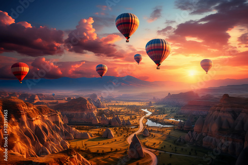 Amazing view of hot air balloons in the valleys of India