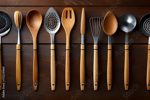 utensils on a wooden background photo