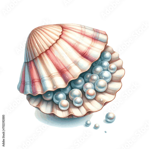 Colorful sea shell watercolor paint. Vector Illustration