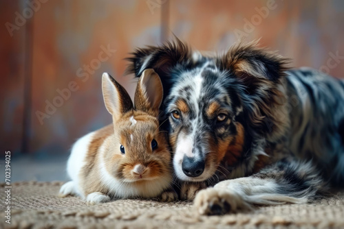 Dog and rabbit friendship together