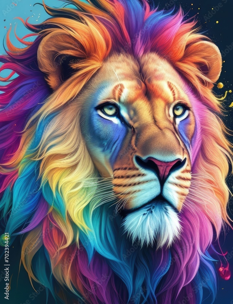 Colorfull Splash lion portrait