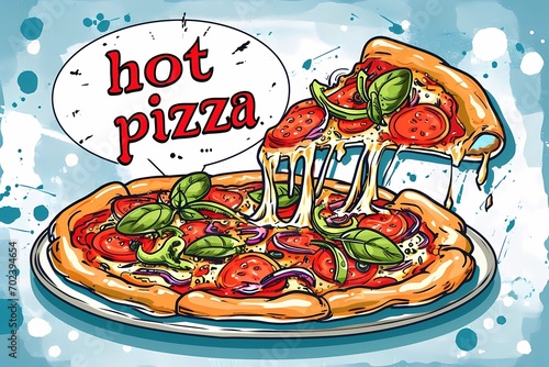 pizza drawing, Italian cuisine, drawing for pizzeria, illustration for cafe, illustration for restaurant, menu item
