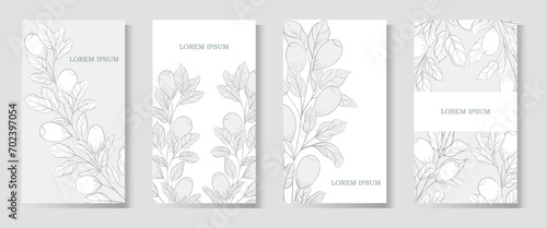 Wallpaper Mural Set of four monochrome backgrounds in botanical theme. A branch with berries on a card, invitation, label, cover. Delicate vector print in shades of gray. Torontodigital.ca