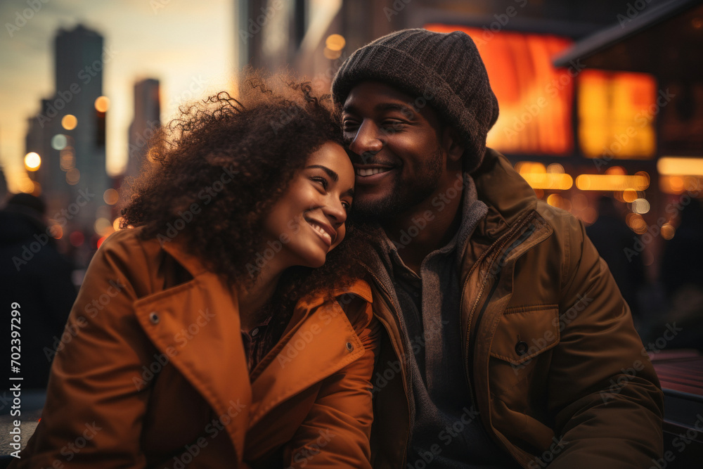 Charming multiracial young couple hugging on the top floor of a skyscraper. Charming multiracial young couple hugging on the top floor of a skyscraper.