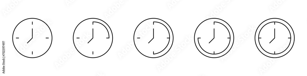 structure thin clock icon collection. single clock pictogram on white background. round timer set with indicator made vector eps10 - obrazy, fototapety, plakaty 