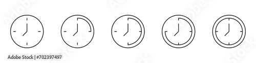 structure thin clock icon collection. single clock pictogram on white background. round timer set with indicator made vector eps10 photo