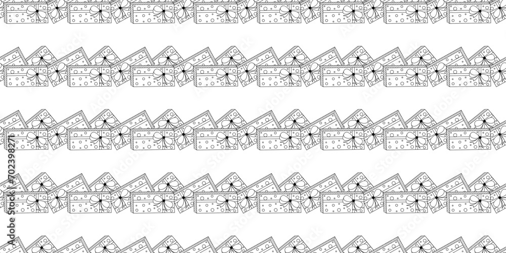Seamless pattern of gift boxes. Hand drawn doodles for Christmas, New Year or birthday. Vector illustration. Seamless pattern of gift boxes. Hand drawn doodles for Christmas, New Year or birthday. Vector illustration.