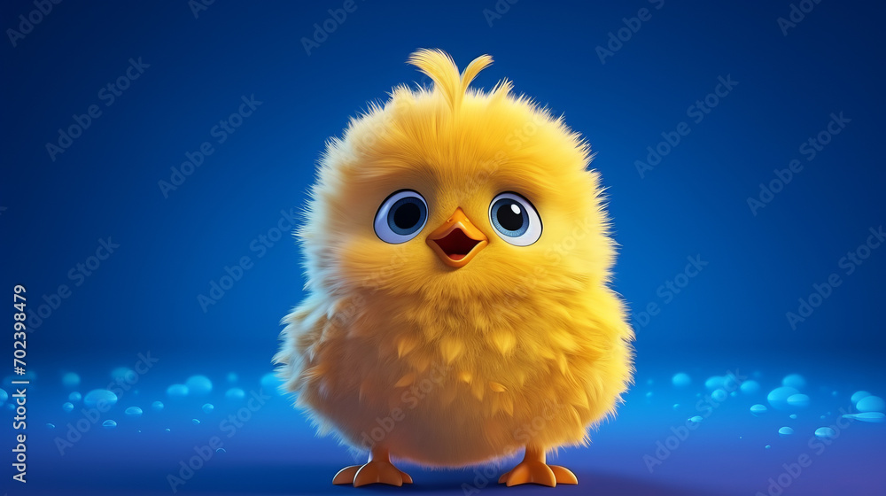 3D rendering of a cute little yellow chicken on a blue background 3D rendering of a cute little yellow chicken on a blue background