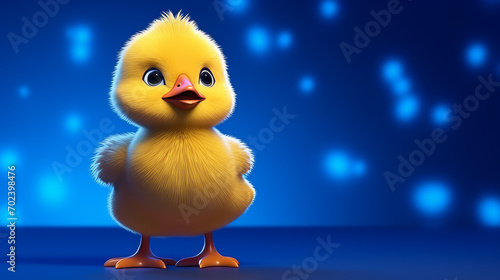 Cute little yellow chicken standing in front of the door - 3D render