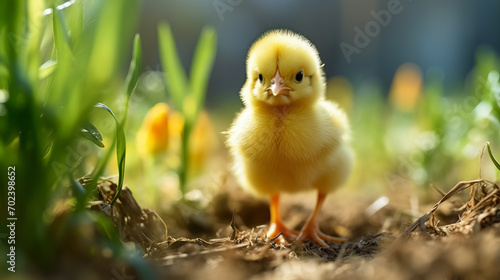 Cute little yellow chicken on the farm. Selective focus. © paulcannoby