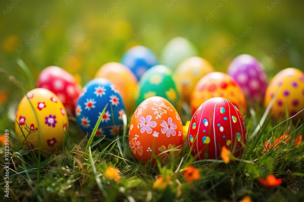 Colorful easter eggs on green grass Colorful easter eggs on green grass