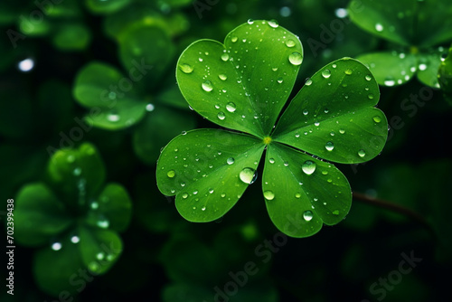 Lucky Shamrock Clover With Dew Drops