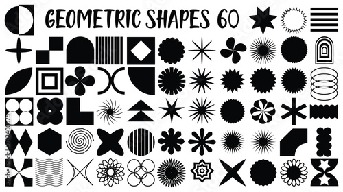 Set of geometric aesthetic abstract line frames and shapes with stars boho, brutalism, Y2K style. Geometric elements with sparkles for template design social media, poster, banner, logo, 