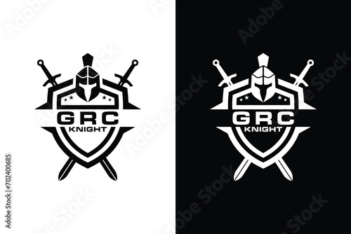 Spartan helmet war shield logo design isolated black background