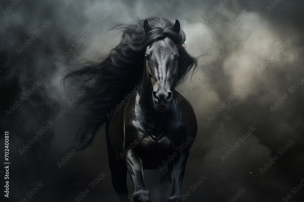 Majestic Black Horse Emerging from Ethereal Smoky Darkness Majestic Black Horse Emerging from Ethereal Smoky Darkness