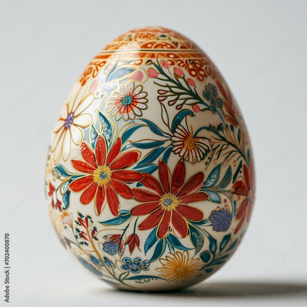 Easter spring flowers decorated egg on white background Easter spring flowers decorated egg on white background
