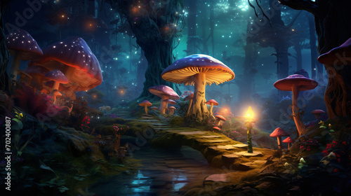 Magical mashroom in fantasy enchanted fairy tale