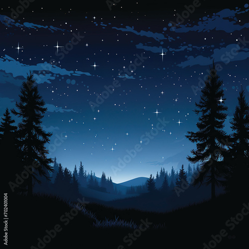 Evening pine forest view, illustrations , Created by ai generated.