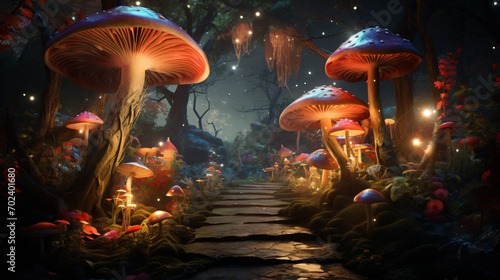Magical mashroom in fantasy enchanted fairy tale