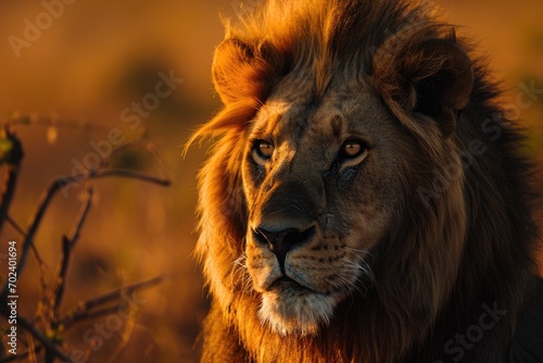A majestic masai lion gazes confidently at the camera  its brown fur and powerful snout representing the epitome of terrestrial animal beauty and strength in the wild