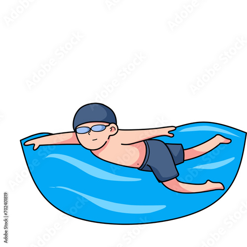 Hobby and entertainment concept. A man who likes swimming. Favorite activity and relaxation. Cartoon flat vector illustration