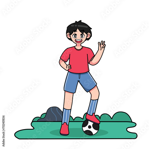Hobby and entertainment concept. A man who likes football. Favorite activity and relaxation. Cartoon flat vector illustration